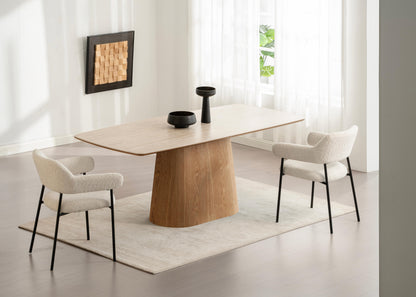 Table à manger en bois avec plateau céramique, H76CM - EDDA