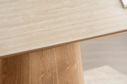 Table à manger en bois avec plateau céramique, H76CM - EDDA