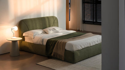 Lit en tissu vert avec sommier Softy
