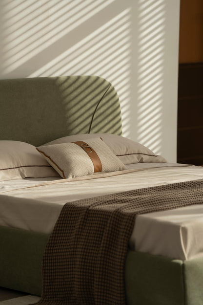 Lit en tissu vert avec sommier Softy