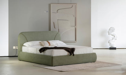 Lit en tissu vert avec sommier Softy