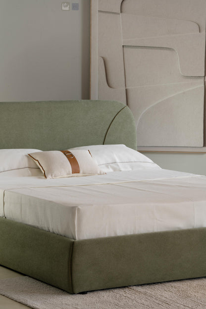 Lit en tissu vert avec sommier Softy