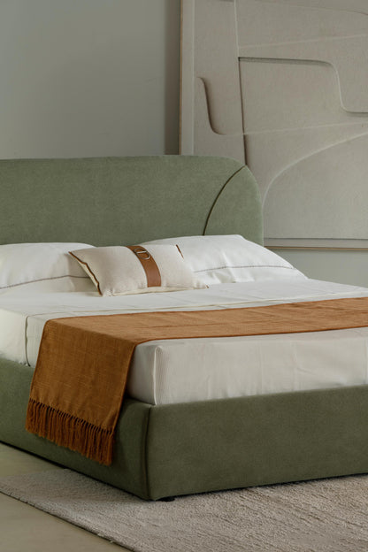 Lit en tissu vert avec sommier Softy