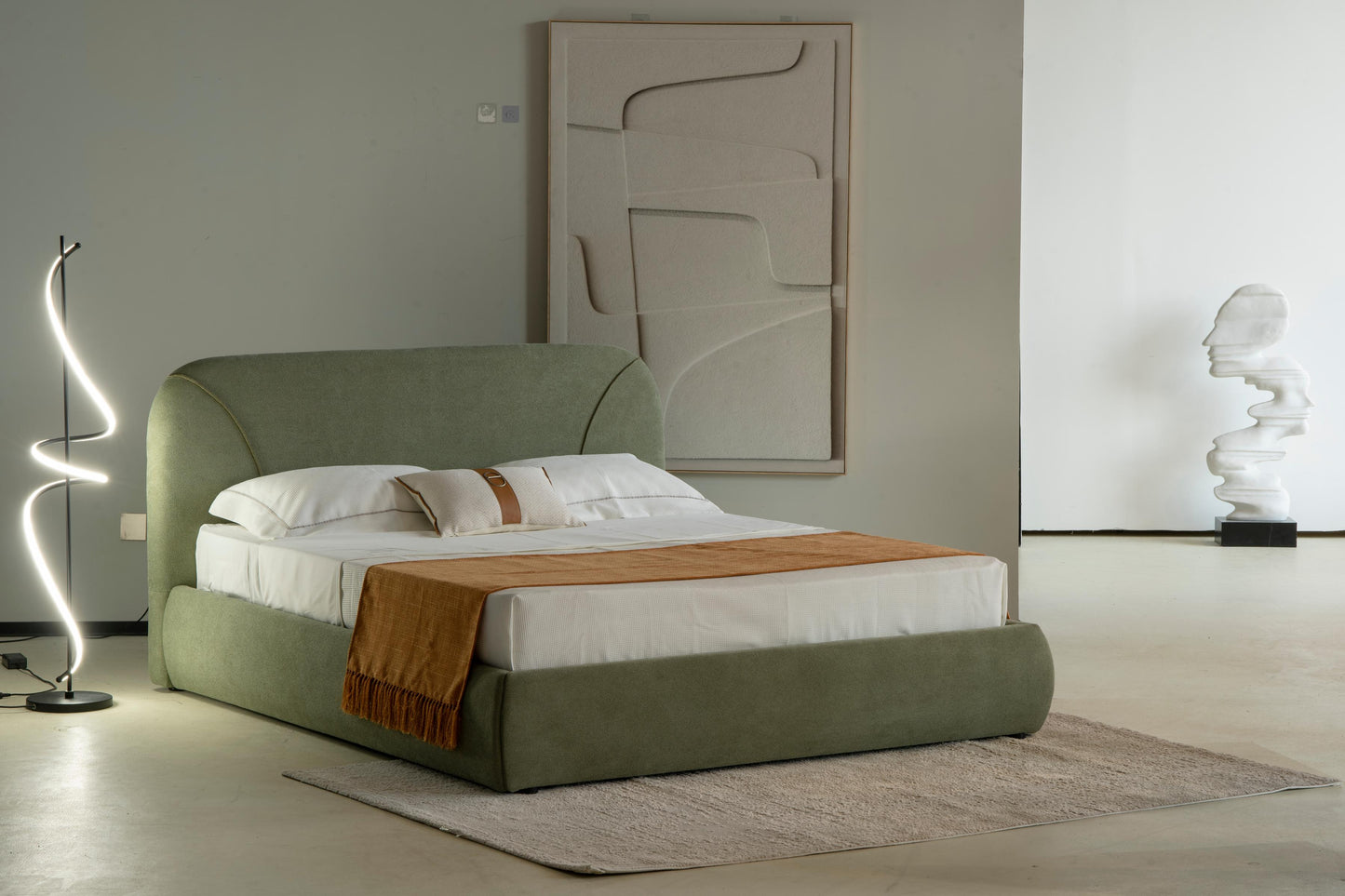 Lit en tissu vert avec sommier Softy