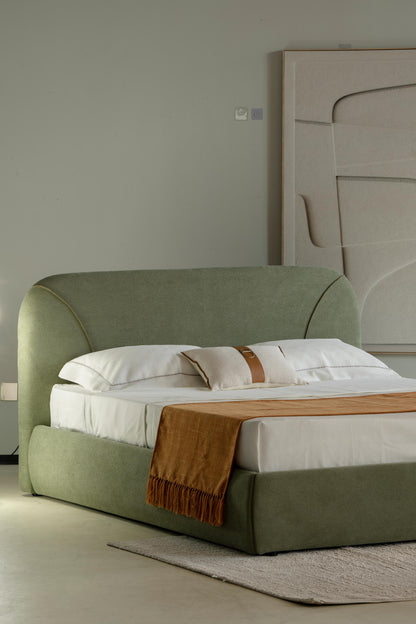 Lit en tissu vert avec sommier Softy