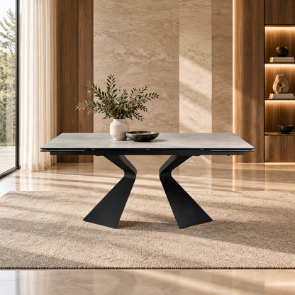 Table à manger extensible avec plateau en céramique, 180-260x100xH76CM - AXTON