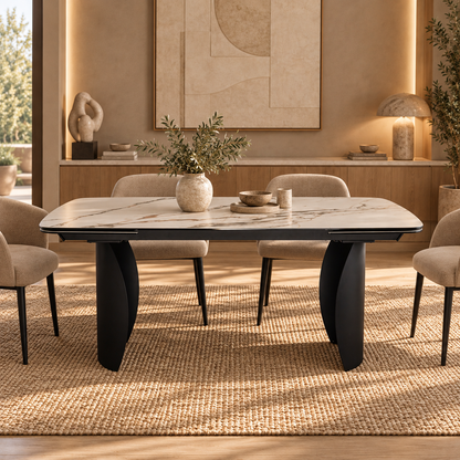 Table à manger extensible avec plateau en céramique, 180-260x100xH76CM - VEYRA