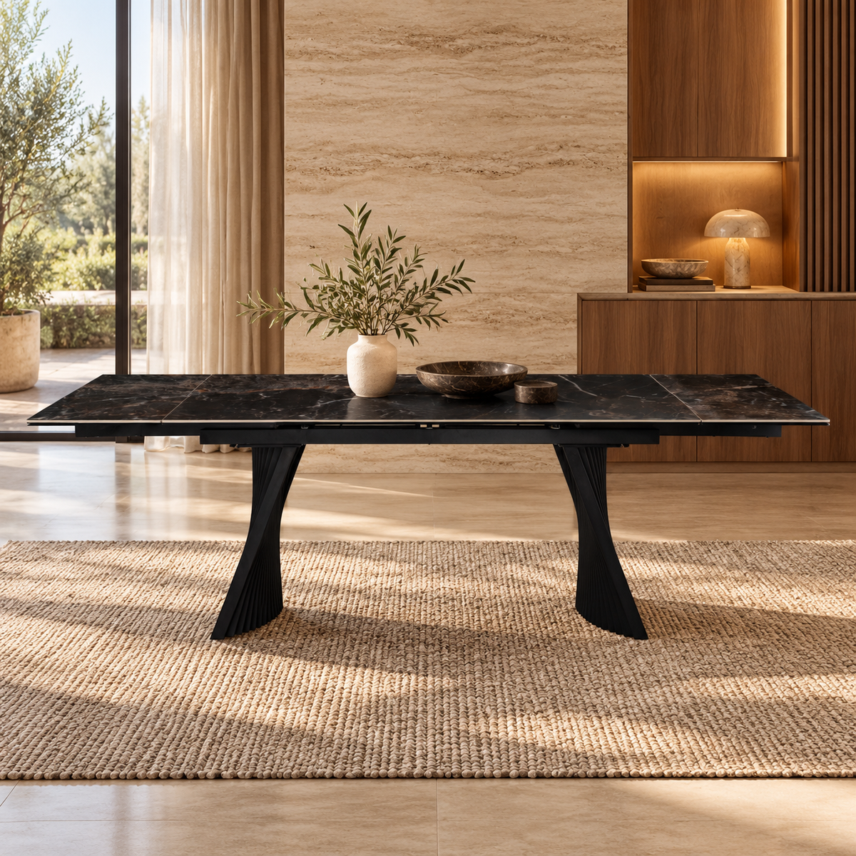 Table à manger extensible avec plateau en céramique, 200-300x100xH76CM - AURELIA