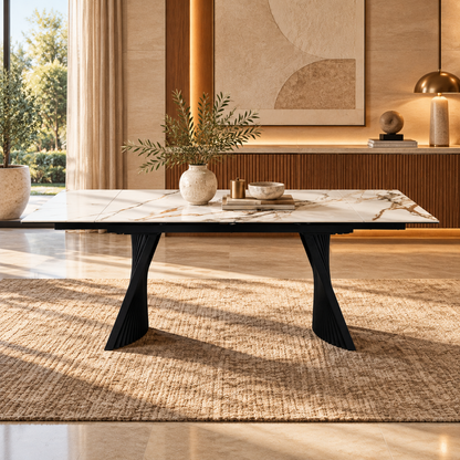 Table à manger extensible avec plateau en céramique, 200-300x100xH76CM - AURELIA