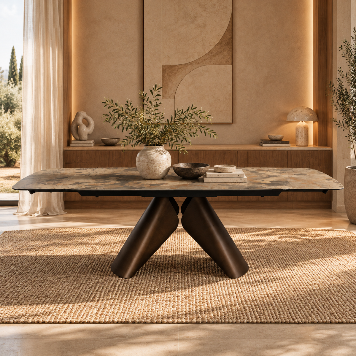 Table à manger extensible avec plateau en céramique, 180-260x100xH76CM - KIARA