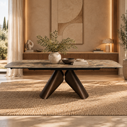 Table à manger extensible avec plateau en céramique, 180-260x100xH76CM - KIARA