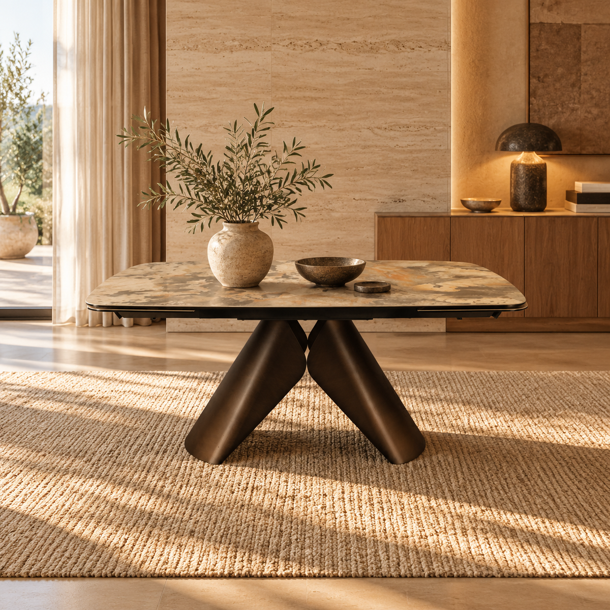 Table à manger extensible avec plateau en céramique, 180-260x100xH76CM - KIARA