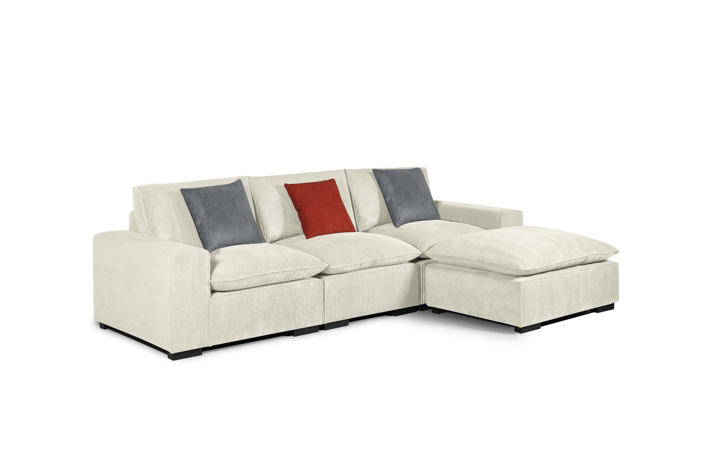 Canapé angle en velours côtelé réversible (Pouf inclus), 278x97xH95cm - MILA