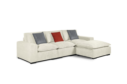 Canapé angle en velours côtelé réversible (Pouf inclus), 278x97xH95cm - MILA