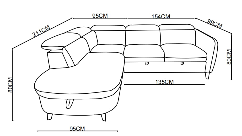 Canapé d'angle en tissu anti tache avec coffre, 249x211xH80CM - RUBY