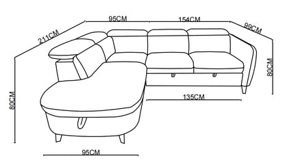 Canapé d'angle en tissu anti tache avec coffre, 249x211xH80CM - RUBY