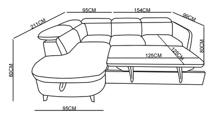 Canapé d'angle en tissu anti tache avec coffre, 249x211xH80CM - RUBY