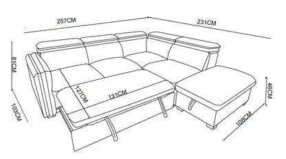 Canapé d'angle en tissu anti tache, 257x231xH81CM - YAEL