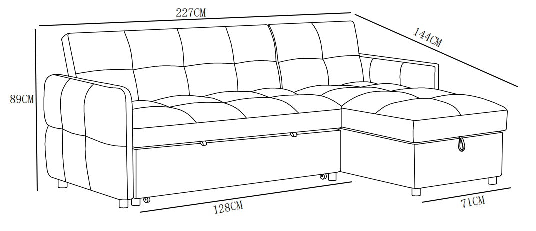 Canapé d'angle convertible en tissu anti tache, 227x144xH89CM - FLINT