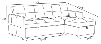 Canapé d'angle convertible en tissu anti tache, 227x144xH89CM - FLINT