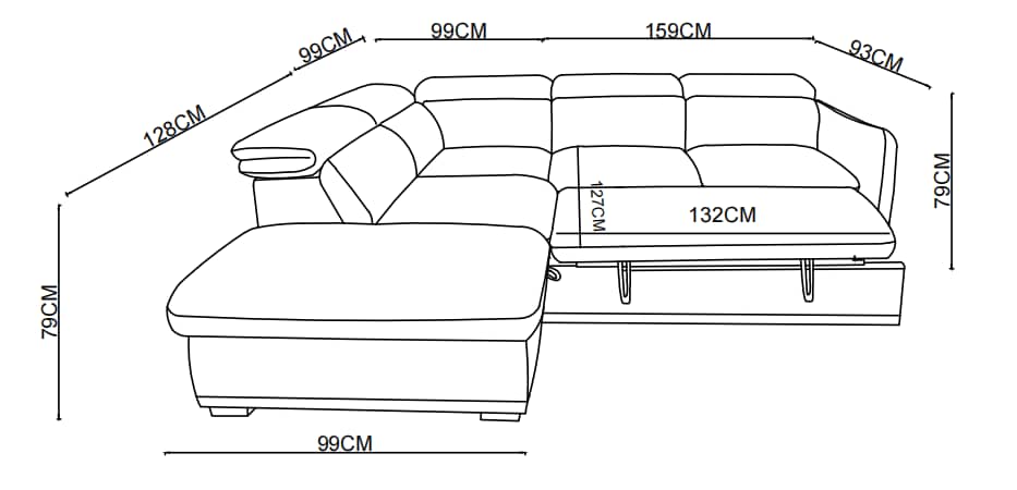 Canapé d'angle convertible en tissu avec coffre rangement, H79/98CM - VENICE
