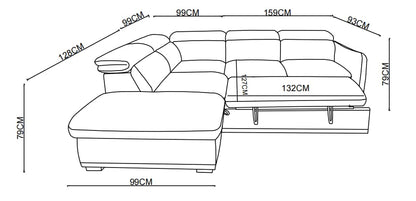 Canapé d'angle convertible en tissu avec coffre rangement, H79/98CM - VENICE