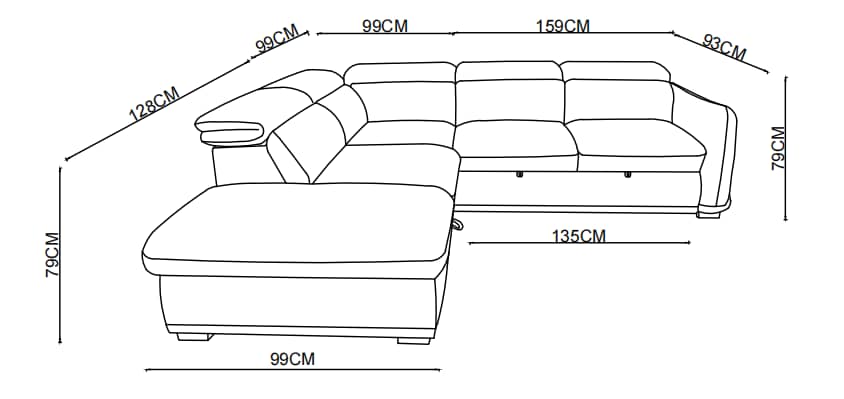 Canapé d'angle convertible en tissu avec coffre rangement, H79/98CM - VENICE