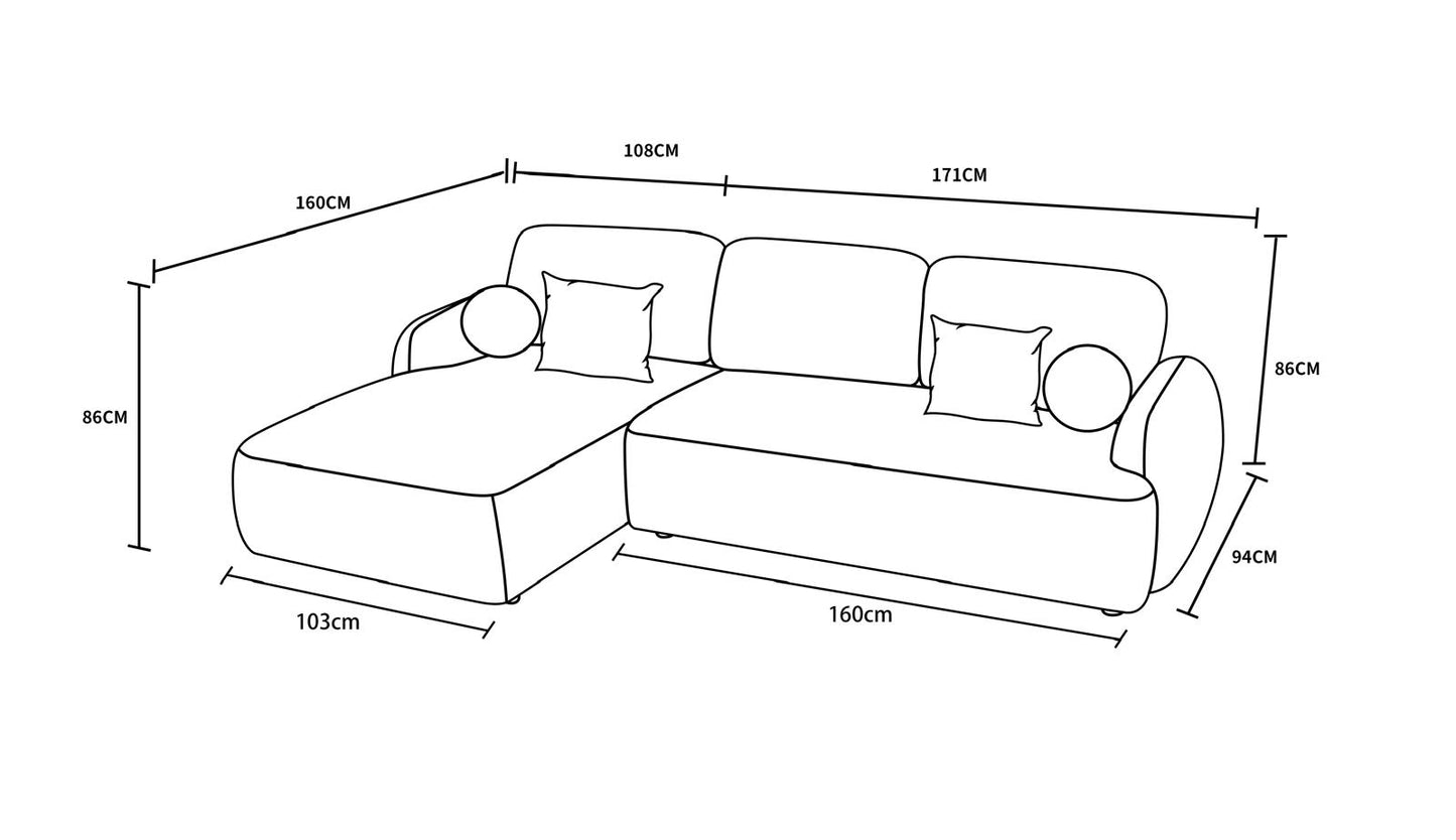 Canapé d'angle en tissu anti tache, H86CM - JENNIFER