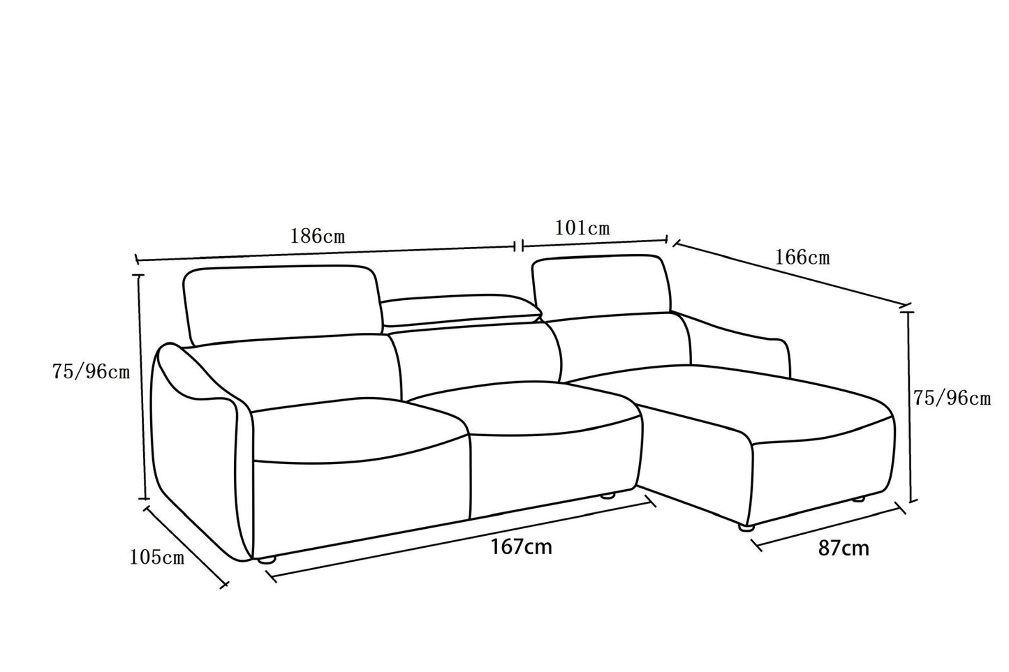 Canapé d'angle en tissu anti tache, 287x166xH75/96 CM - RAVEN