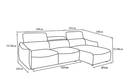 Canapé d'angle en tissu anti tache, 287x166xH75/96 CM - RAVEN