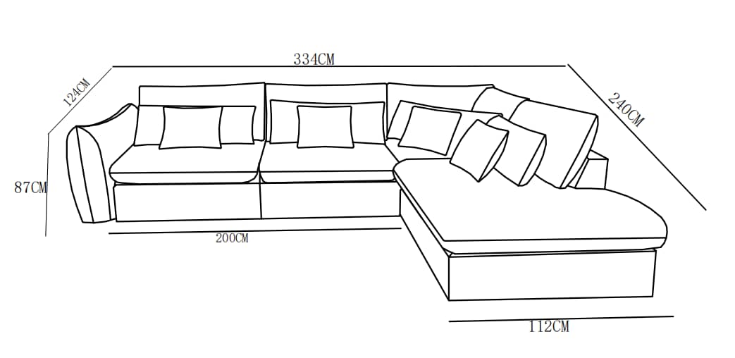 Grand Canapé d'Angle modulable 7 places en tissu 334x240xH87CM - VOLTAIRE