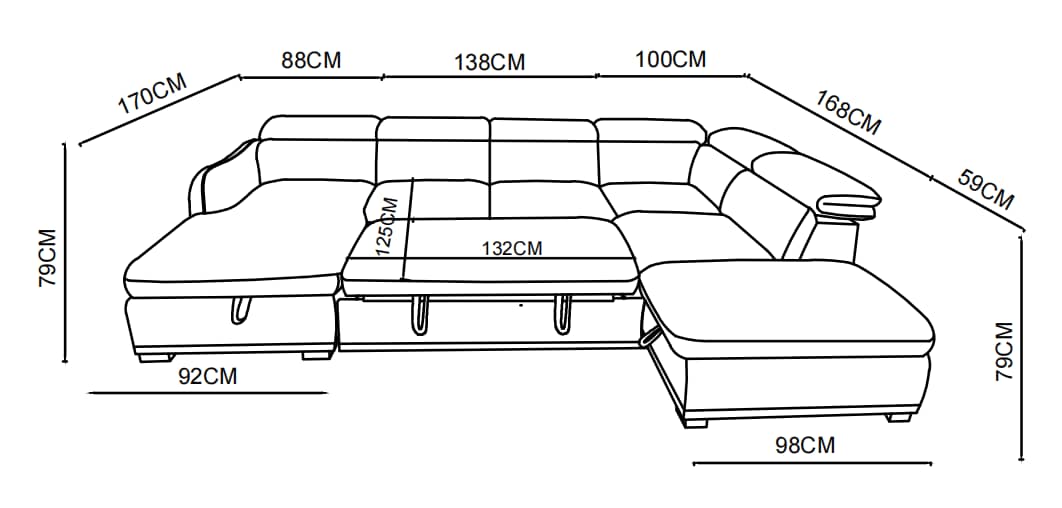 Canapé d'angle convertible en tissu avec coffre rangement, H79/98CM - VENICE