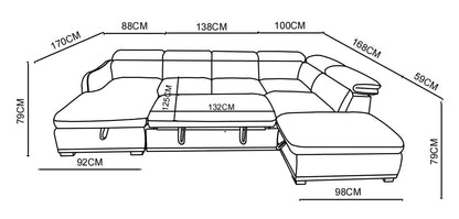Canapé d'angle convertible en tissu avec coffre rangement, H79/98CM - VENICE