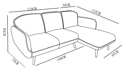 Canapé d'angle en tissu anti tache, 195x135xH84CM - CLARA