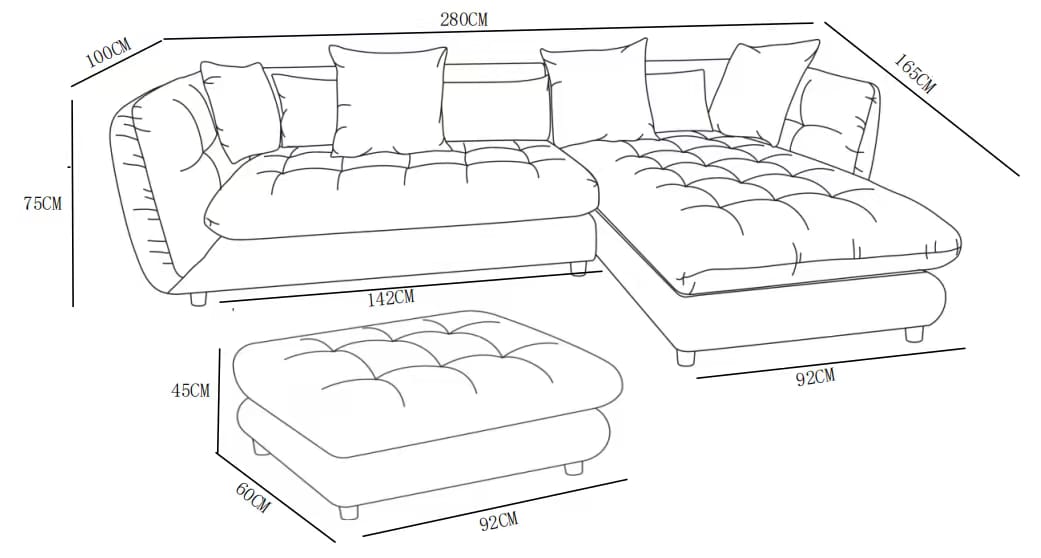 Canapé d'angle en tissu anti tache, 280x165xH75CM - MARTINA