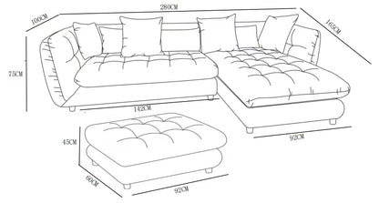 Canapé d'angle en tissu anti tache, 280x165xH75CM - MARTINA