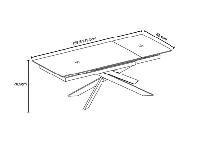 Table à manger extensible avec plateau en céramique, 159,5-219,5x89,5xH76,5CM - MIKA