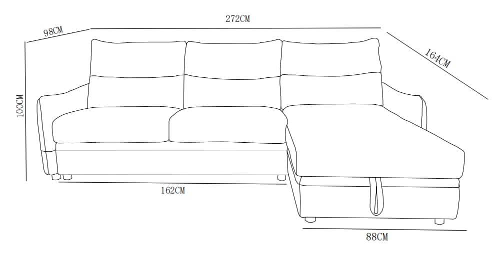 Canapé d'angle en tissu anti tache convertible, 272x164xH100CM - MARKO