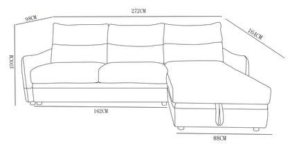 Canapé d'angle en tissu anti tache convertible, 272x164xH100CM - MARKO