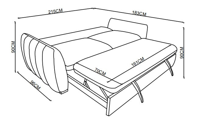 Canapé lit clic-clac convertible en tissu anti tache, 215x96xH90CM - LEON