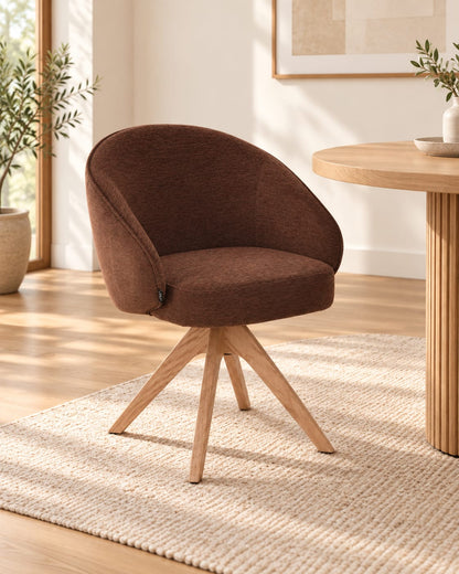 NORDIE Chaise pivotante en tissu anti tâche pieds bois massif, 60x62xH80CM