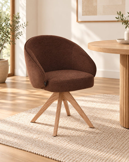 NORDIE Chaise pivotante en tissu anti tâche pieds bois massif, 60x62xH80CM