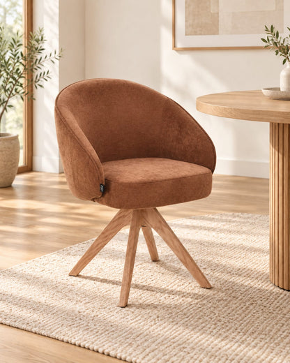 NORDIE Chaise pivotante en tissu anti tâche pieds bois massif, 60x62xH80CM