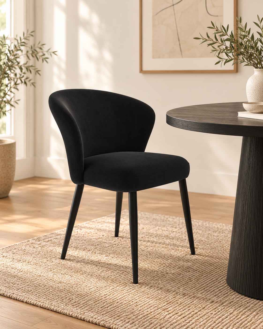 Chaise en tissu velouré, 60x59,5xH80 cm - NINA