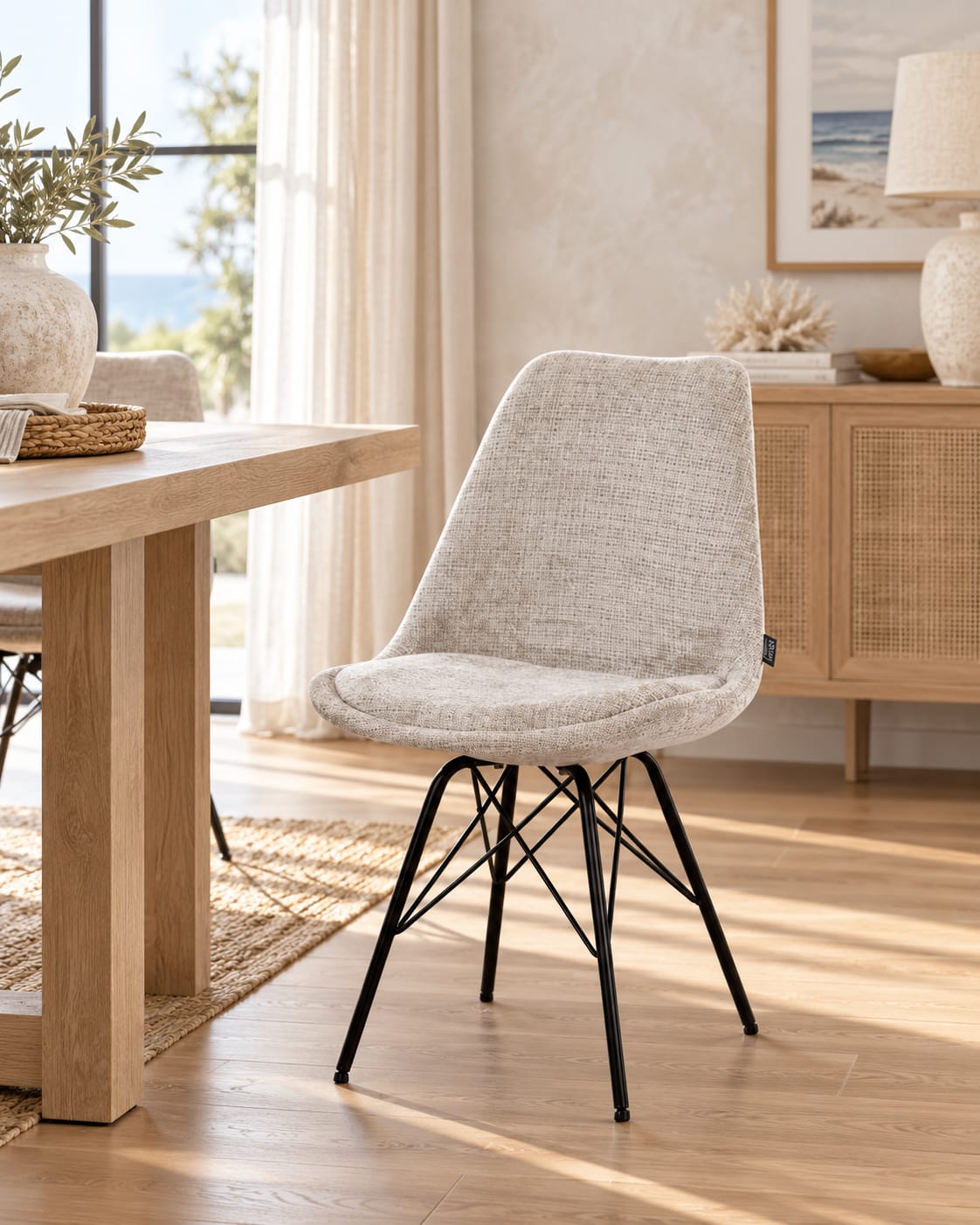 Chaise en tissu, pieds croisés en métal 58x49,5x83CM-BALA