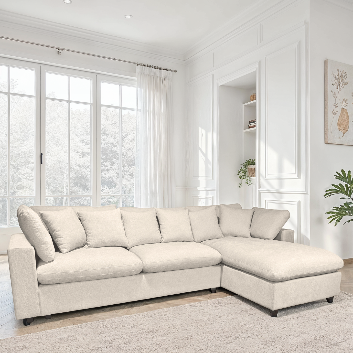 Canapé d'angle en tissu anti tache réversible, 303x179xH87CM - AZRA