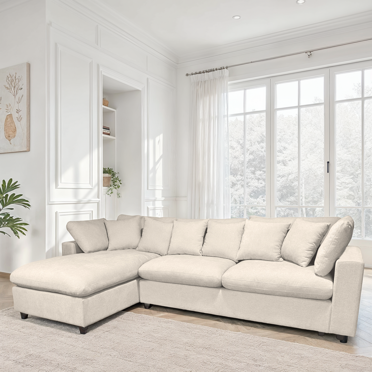 Canapé d'angle en tissu anti tache réversible, 303x179xH87CM - AZRA