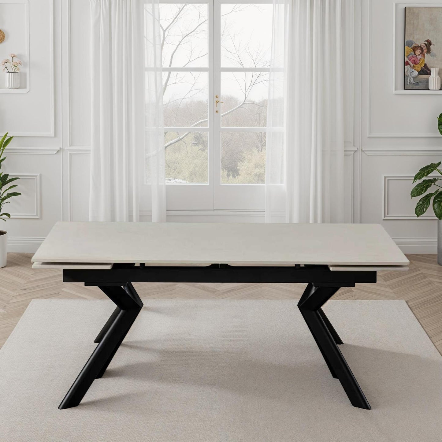 Table à manger extensible avec plateau en céramique, 140/200x80xH76CM - ARIA