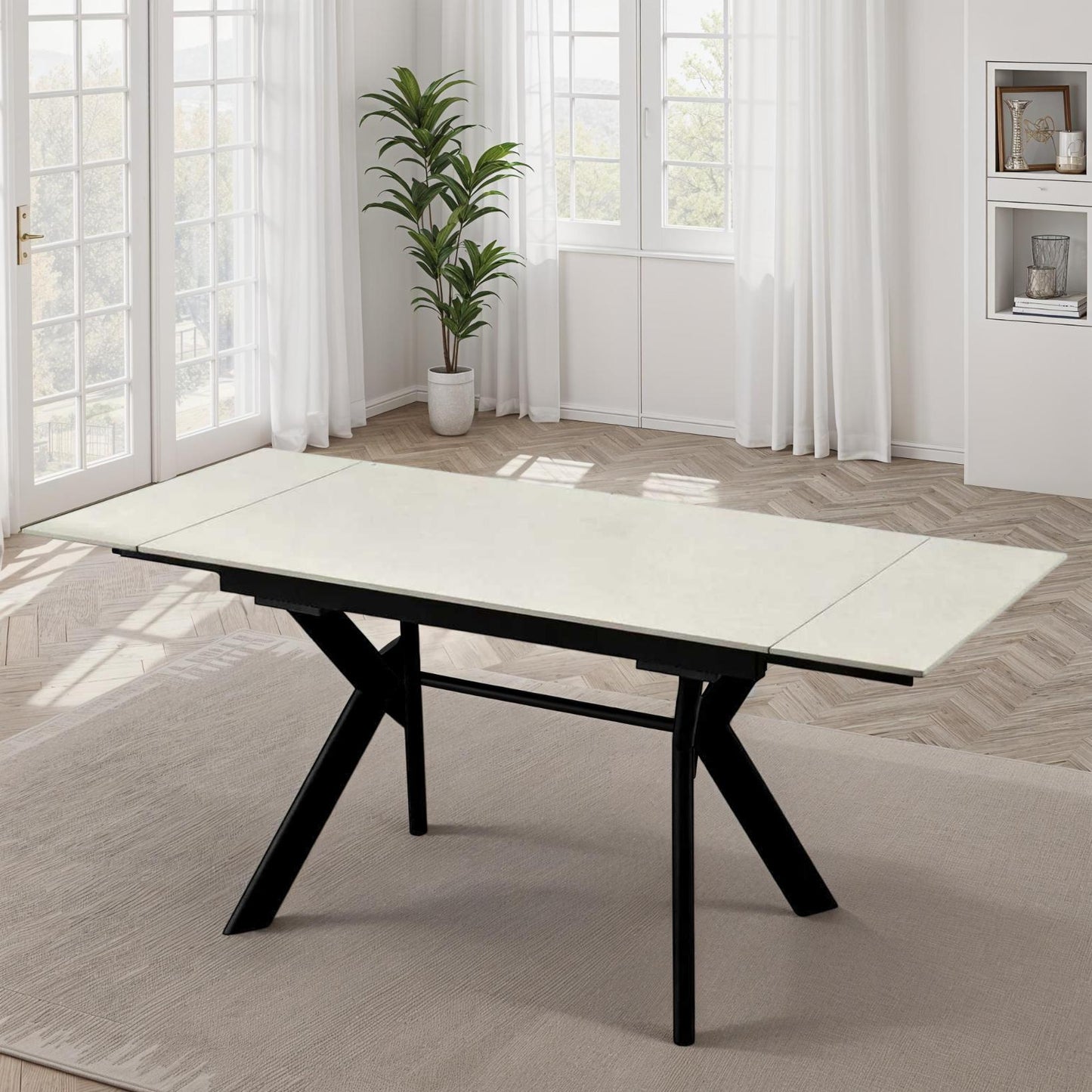 Table à manger extensible avec plateau en céramique, 140/200x80xH76CM - ARIA