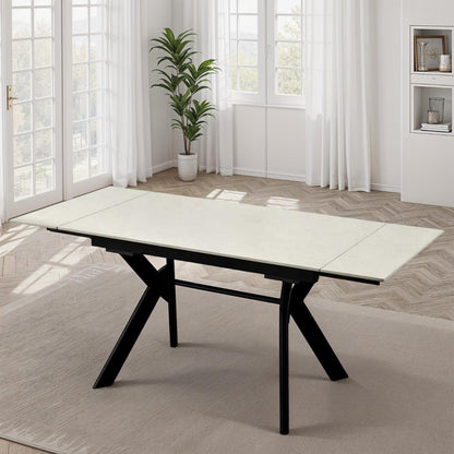 Table à manger extensible avec plateau en céramique, 140/200x80xH76CM - ARIA